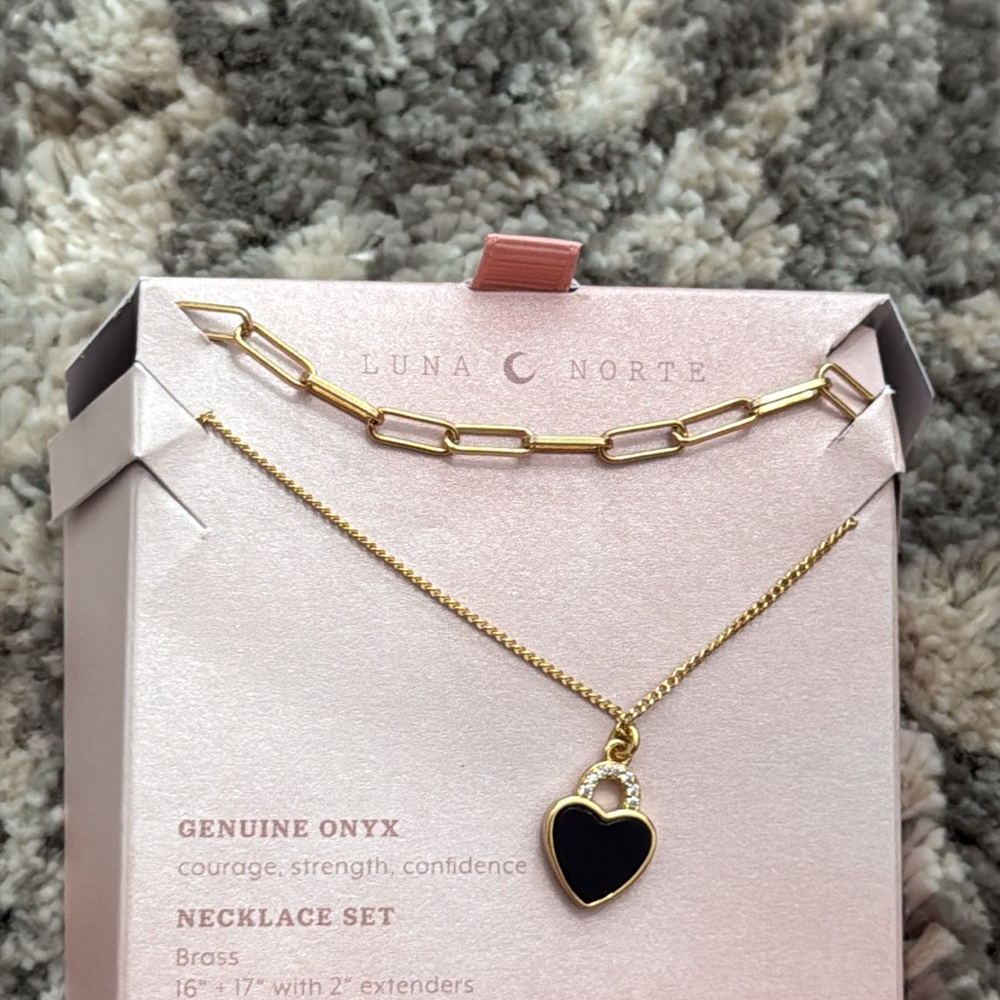 Luna Norte Gold and Black Heart Necklace Set - Picture 2 of 3